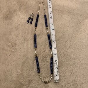Lapis Lazuli and 925 Sterling Silver Necklace and Earring set. Handmade